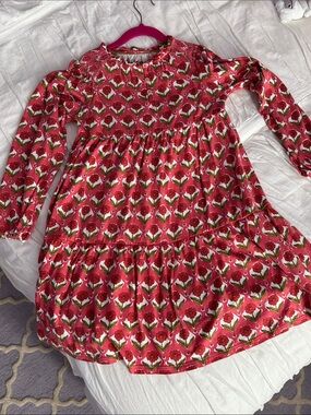 Mini Boden Pink Floral Tiered Long-Sleeve Dress